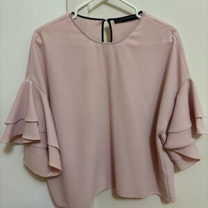 Zara Blush Pink Ruffle Sleeve Blouse